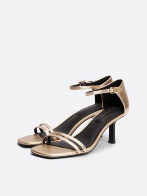 yellow metallic leather kitten heels for women tommy hilfiger