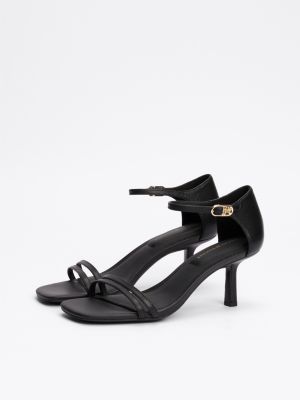 schwarz leder-pump-sandalette mit th-monogramm für damen - tommy hilfiger