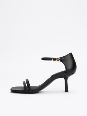 black th monogram leather kitten heels for women tommy hilfiger