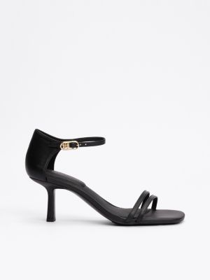 black leren sandaal met kitten heel en th-monogram voor dames - tommy hilfiger