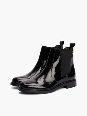 bottines chelsea en cuir verni noir pour femmes tommy hilfiger