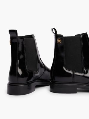 bottines chelsea en cuir verni noir pour femmes tommy hilfiger