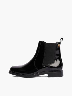 schwarz chelsea-boot aus lackleder für damen - tommy hilfiger