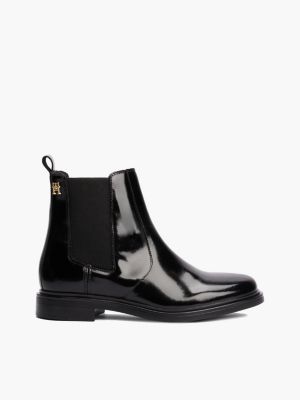 black chelsea boot van lakleer voor dames - tommy hilfiger