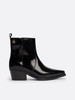 bottines cow-boy en cuir black pour femmes tommy hilfiger