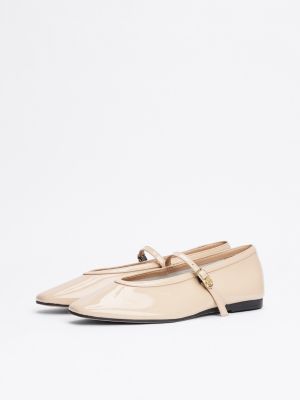 ballerine mary jane in pelle verniciata beige da donne tommy hilfiger