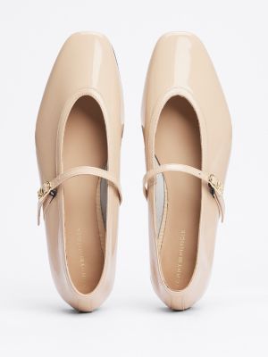 ballerine mary jane in pelle verniciata beige da donne tommy hilfiger