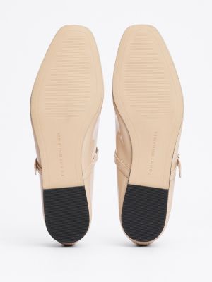 beige patent leather mary jane ballerinas for women tommy hilfiger