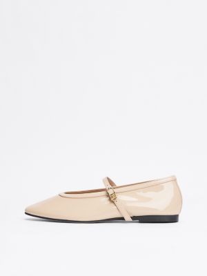 ballerine mary jane in pelle verniciata beige da donne tommy hilfiger