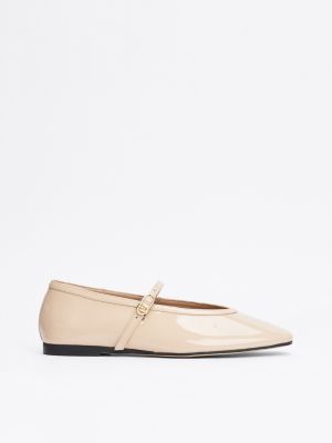 ballerines mary jane en cuir verni beige pour femmes tommy hilfiger