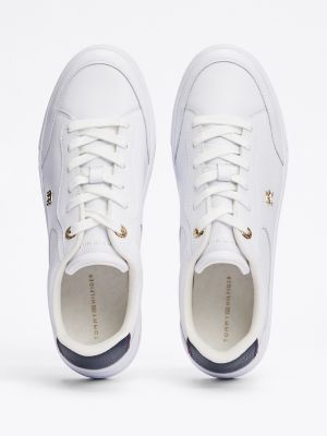 white essential leather court trainers for women tommy hilfiger