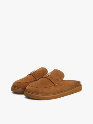 mules en daim marron pour femmes tommy hilfiger