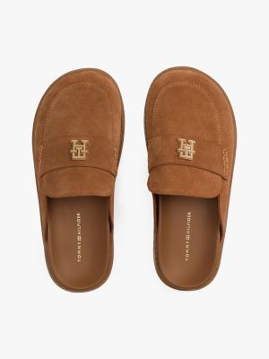 mules en daim marron pour femmes tommy hilfiger