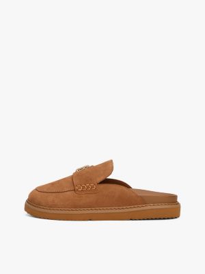 mules en daim marron pour femmes tommy hilfiger