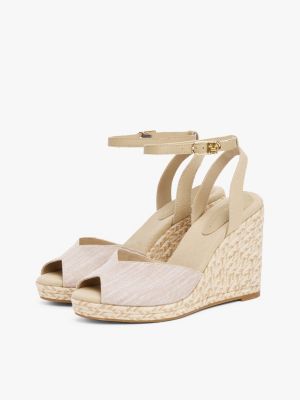 sandales espadrilles compensées en chambray beige pour femmes tommy hilfiger