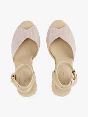 beige chambray espadrille met sleehak voor dames - tommy hilfiger