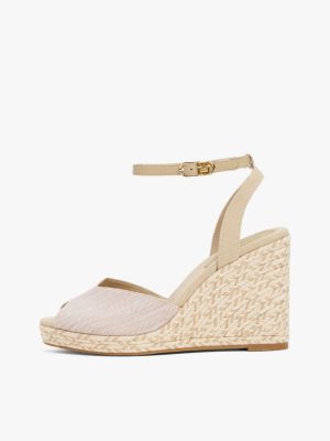 sandales espadrilles compensées en chambray beige pour femmes tommy hilfiger