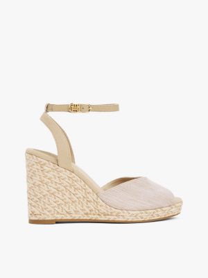 beige chambray espadrille met sleehak voor dames - tommy hilfiger