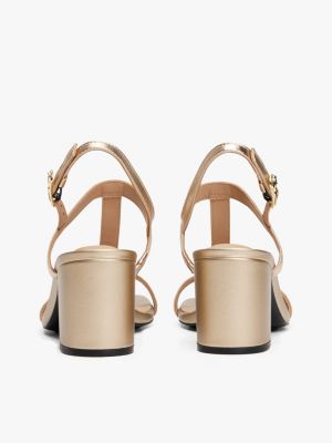 beige metallic leather block heel sandals for women tommy hilfiger