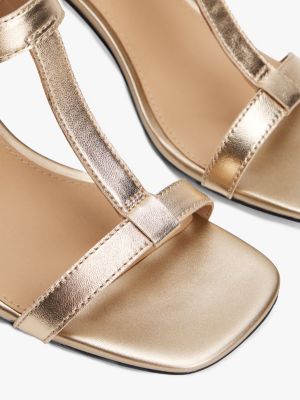 beige metallic leather block heel sandals for women tommy hilfiger