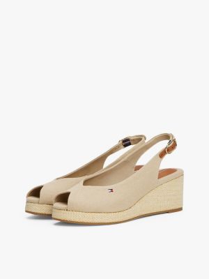 beige slingback-espadrille aus canvas mit keilabsatz für damen - tommy hilfiger