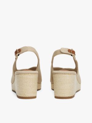 sandales slingback compensées en toile beige pour femmes tommy hilfiger