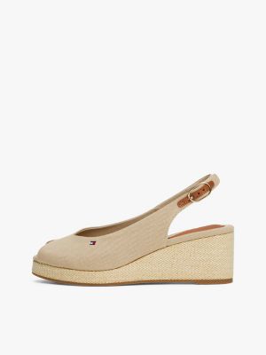 sandales slingback compensées en toile beige pour femmes tommy hilfiger