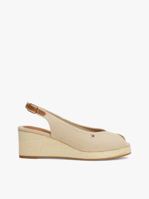 sandales slingback compensées en toile beige pour femmes tommy hilfiger