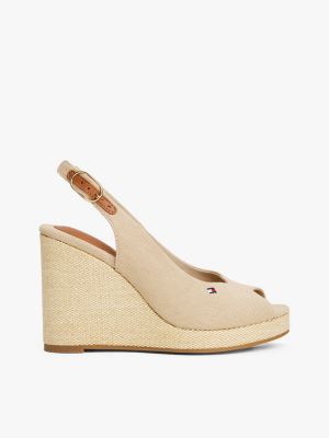 beige slingback-espadrille mit keilabsatz für damen - tommy hilfiger