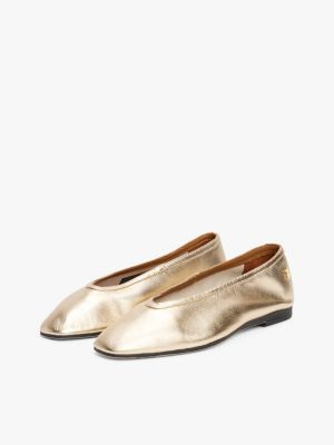 beige metallic leather ballerinas for women tommy hilfiger