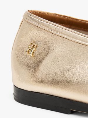 beige metallic leather ballerinas for women tommy hilfiger