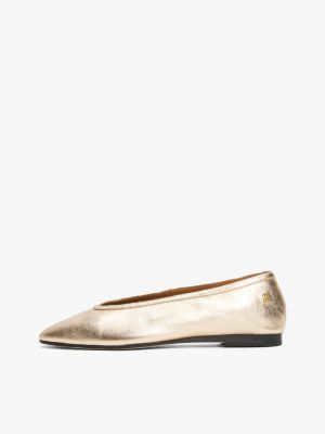 beige metallic leather ballerinas for women tommy hilfiger