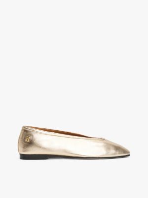 beige ballerina aus metallic-leder für damen - tommy hilfiger