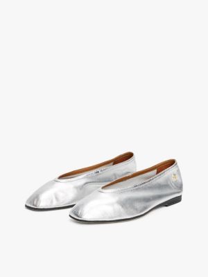 ballerines en cuir métallisé gris pour femmes tommy hilfiger