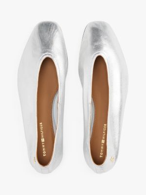 ballerines en cuir métallisé gris pour femmes tommy hilfiger