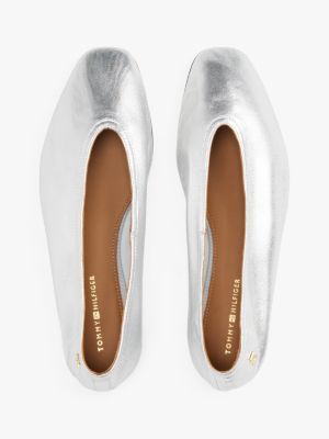 grey metallic leather ballerinas for women tommy hilfiger