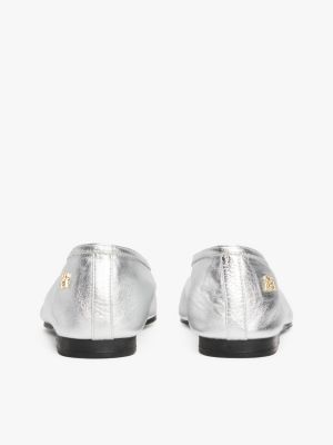 ballerines en cuir métallisé gris pour femmes tommy hilfiger