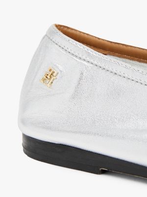 ballerines en cuir métallisé gris pour femmes tommy hilfiger