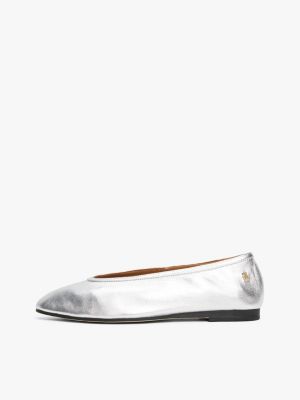 ballerines en cuir métallisé gris pour femmes tommy hilfiger