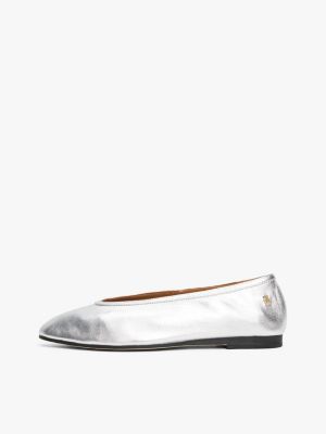 grey metallic leather ballerinas for women tommy hilfiger