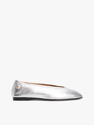 ballerines en cuir métallisé gris pour femmes tommy hilfiger