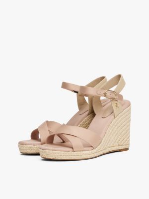 sandali espadrillas in raso con plateau beige da donne tommy hilfiger