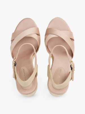 beige satijnen espadrille met sleehak voor dames - tommy hilfiger