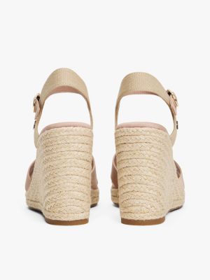 beige satijnen espadrille met sleehak voor dames - tommy hilfiger