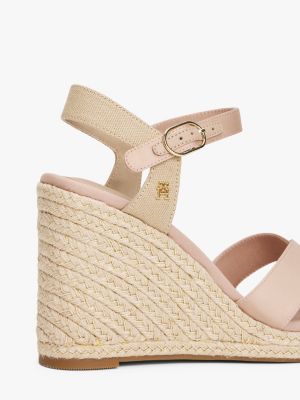 beige satijnen espadrille met sleehak voor dames - tommy hilfiger