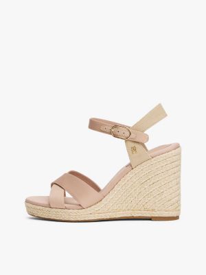 sandali espadrillas in raso con plateau beige da donne tommy hilfiger