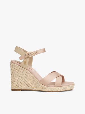 sandali espadrillas in raso con plateau beige da donne tommy hilfiger