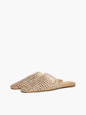 khaki metallic crochet mules for women tommy hilfiger