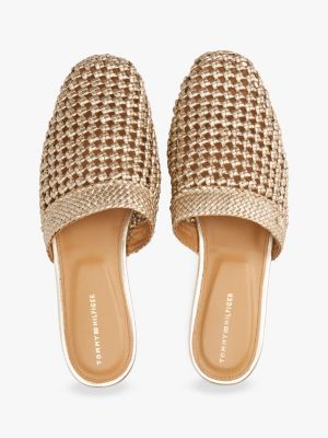 khaki metallic crochet mules for women tommy hilfiger