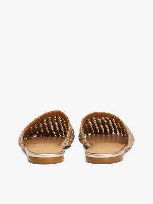 khaki metallic crochet mules for women tommy hilfiger